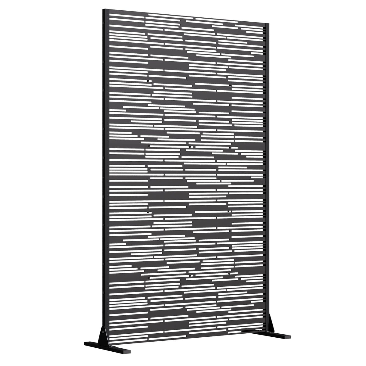 EROMMY 72" H Metal Privacy Screen, Freestanding Outdoor Privacy Screen with Upgraded Thickened Posts & Panels and Heavy Base, Black Linear(Consist of 5 Panels)