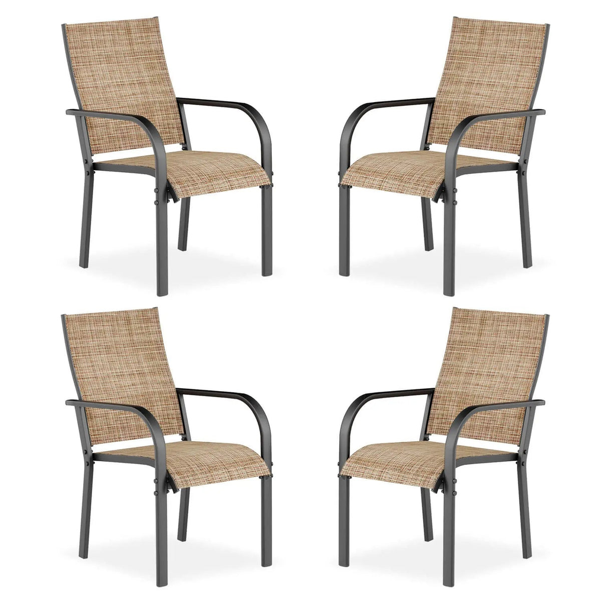 EROMMY Patio Chairs Set of 4, 330 LBS Capacity, 17.83" Widened Outdoor Dining Chairs with All Weather Quick-Drying Textilene & Metal Frame, Brown