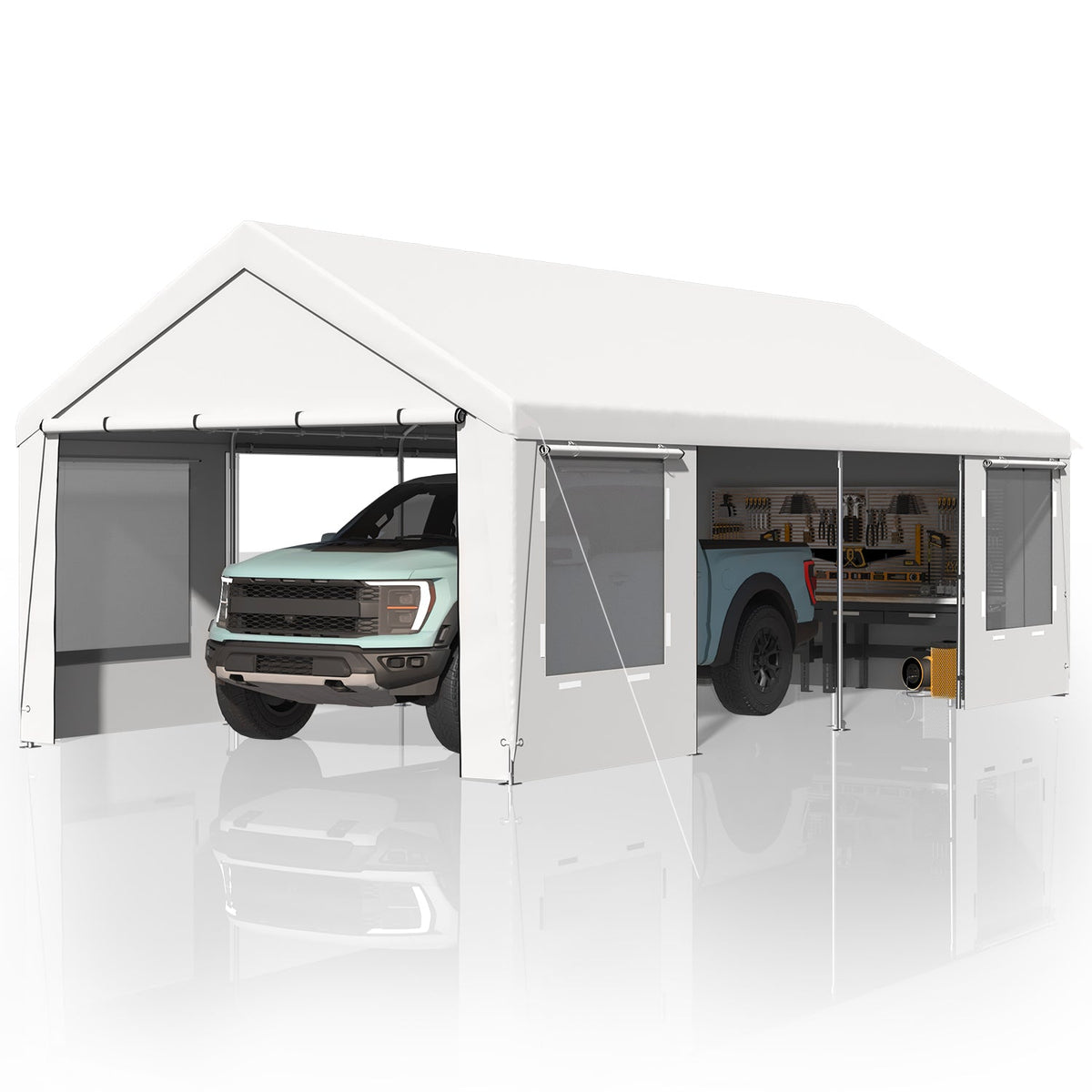 EROMMY 12' x 24' Heavy Duty Carport,Portable Garage with UV Protection & Steel Frame, Car Port with Removable Sidewalls, All-Season Car Canopy for Tractor, Truck, Boat, White