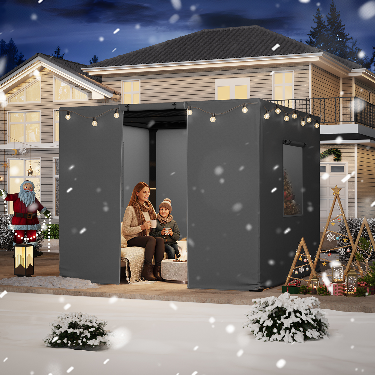 Erommy 10FT X 10FT Pergola Winter Cover with Sidewalls and Mesh Windows, Fits Most Pergola Sizes