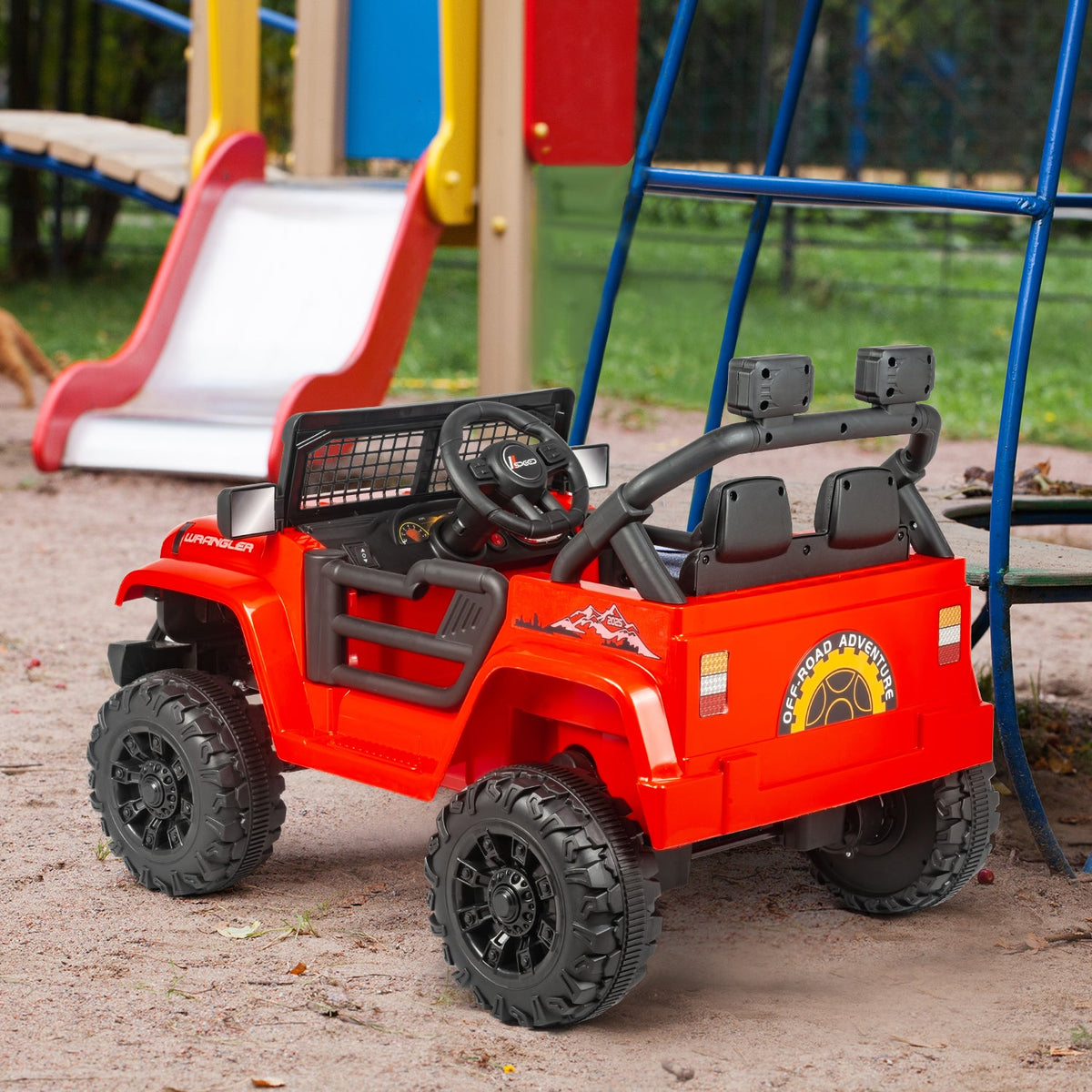 EROMMY 12V Kids Electric Ride On Truck with Remote Control, Safety Belt, Music, Lights and Suspension, Red