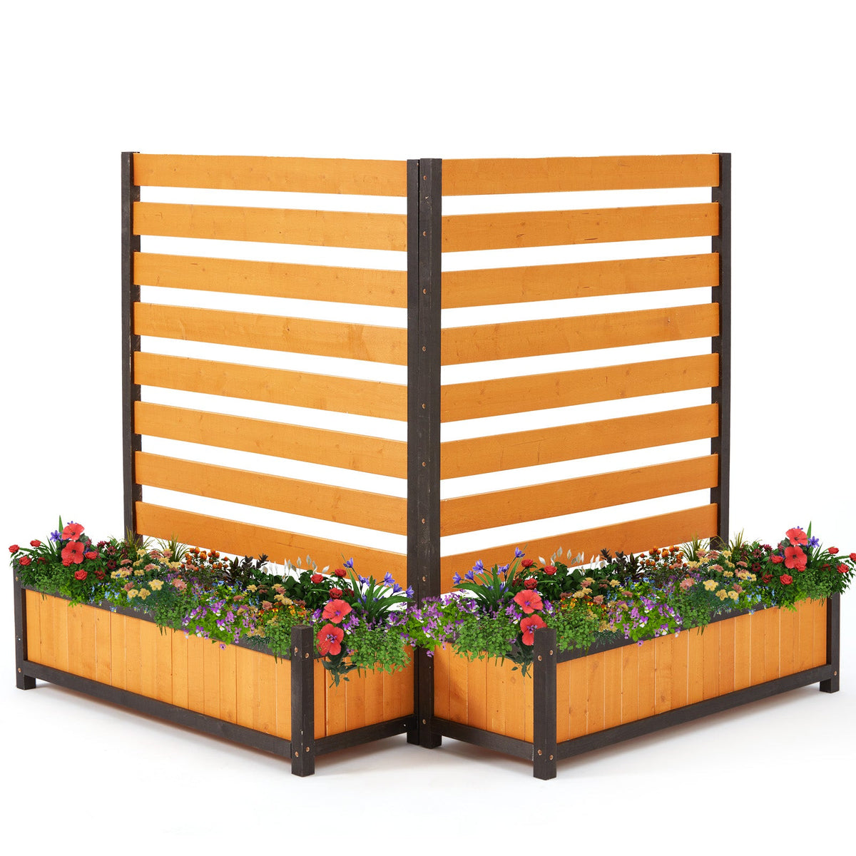 EROMMY No-Dig Privacy Fence Planter, Wood Outdoor Screen for AC Unit, Trash & Flower Bed, Weather-Resistant, (2PCS 36" W x 45" H Yellow)