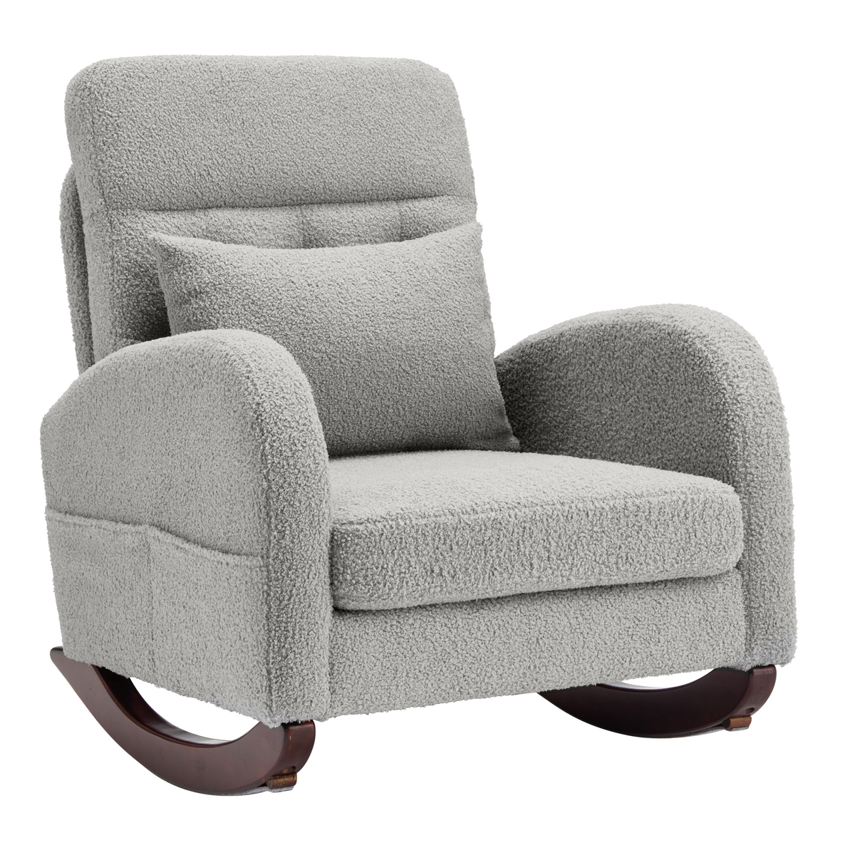 EROMMY Solid Wood Rocking Chair with Cushion & Blanket, Gray, Low Legs