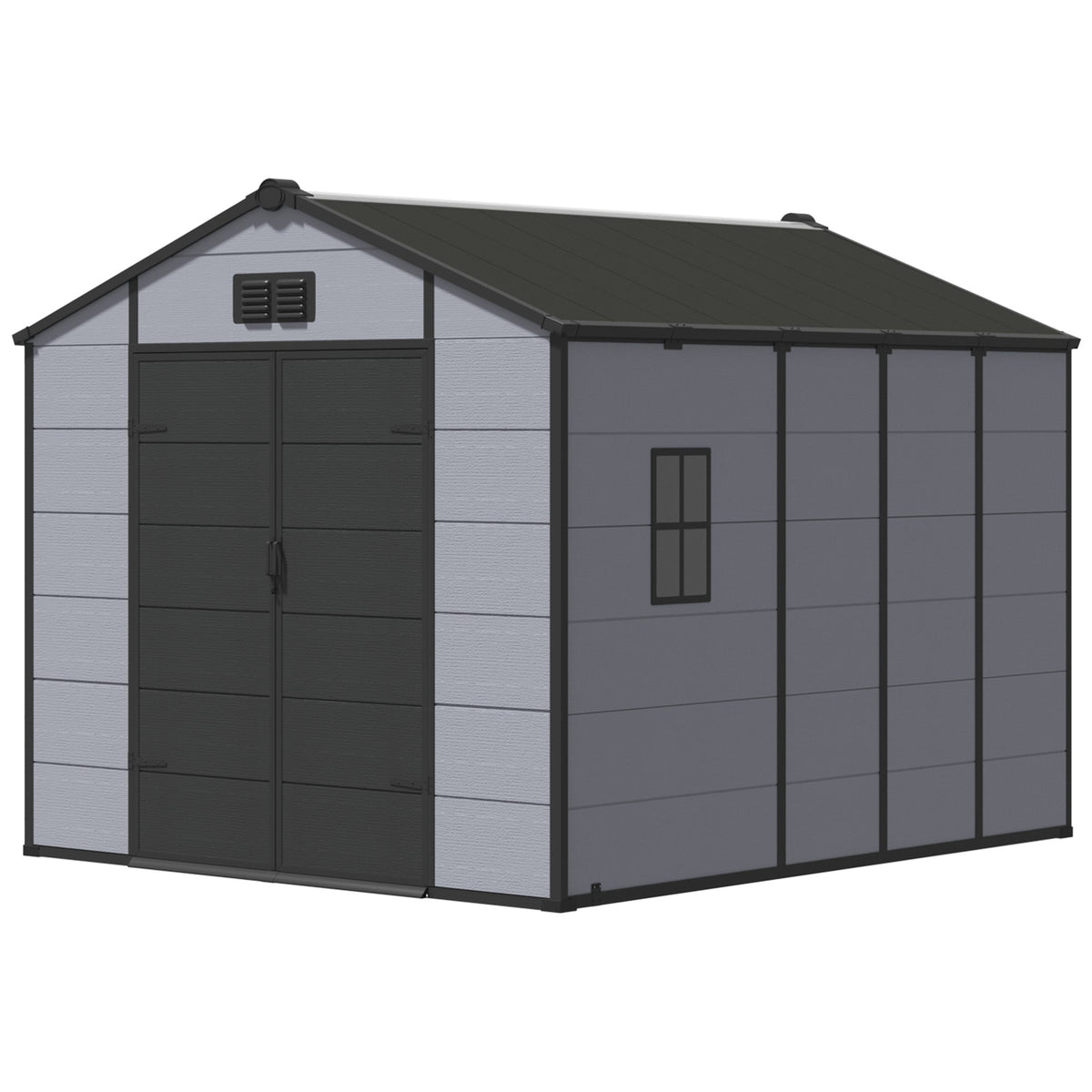 Erommy 8x10 FT Outdoor Storage Shed, Weather-Resistant Shed with Lockable Double Doors & Built-In Floor, Sloped Roof Outdoor Shed for Backyard, Patio & Lawn, Black