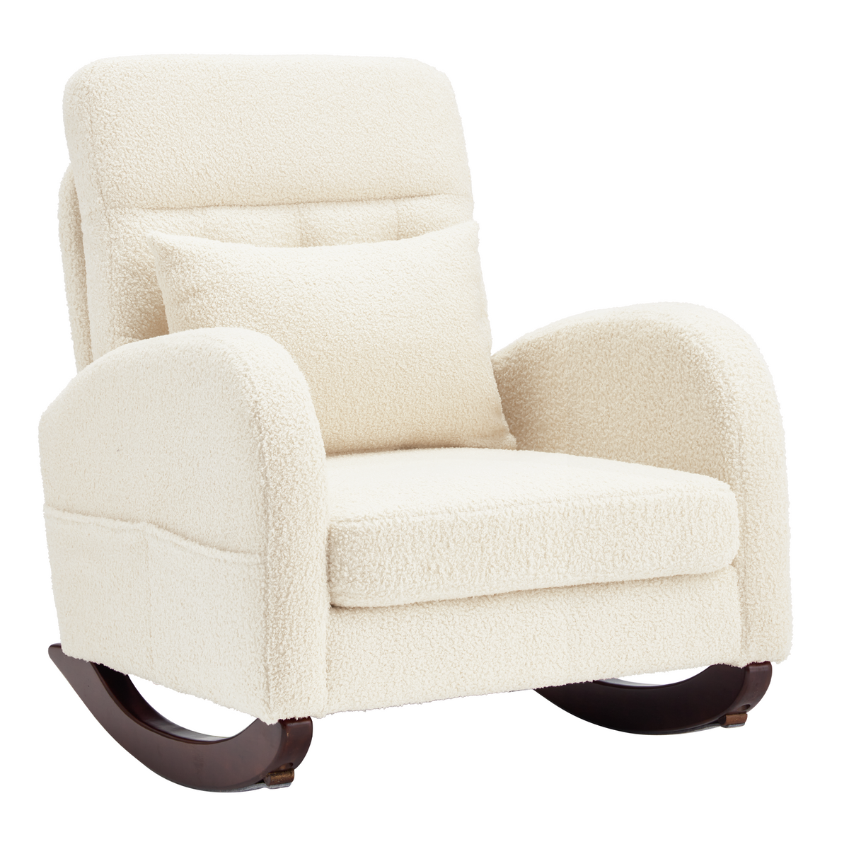 EROMMY Solid Wood Rocking Chair with Cushion & Blanket, Beige, Low Legs