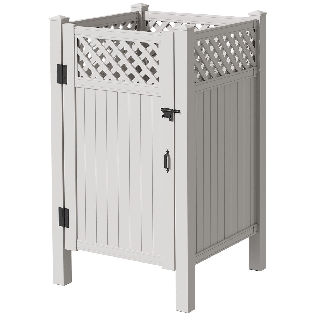 EROMMY 80.75"H x 45.75"W x 45.75"L White PVC Outdoor Shower Enclosure with Door, Weatherproof Privacy Stall for Pool & Beach, Durable Vinyl Construction(Grid-panel)