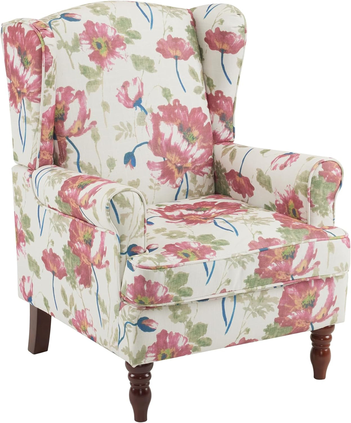 EROMMY 2PCS Fabric Accent Chairs, Modern Upholstered Armchairs, Pink Floral
