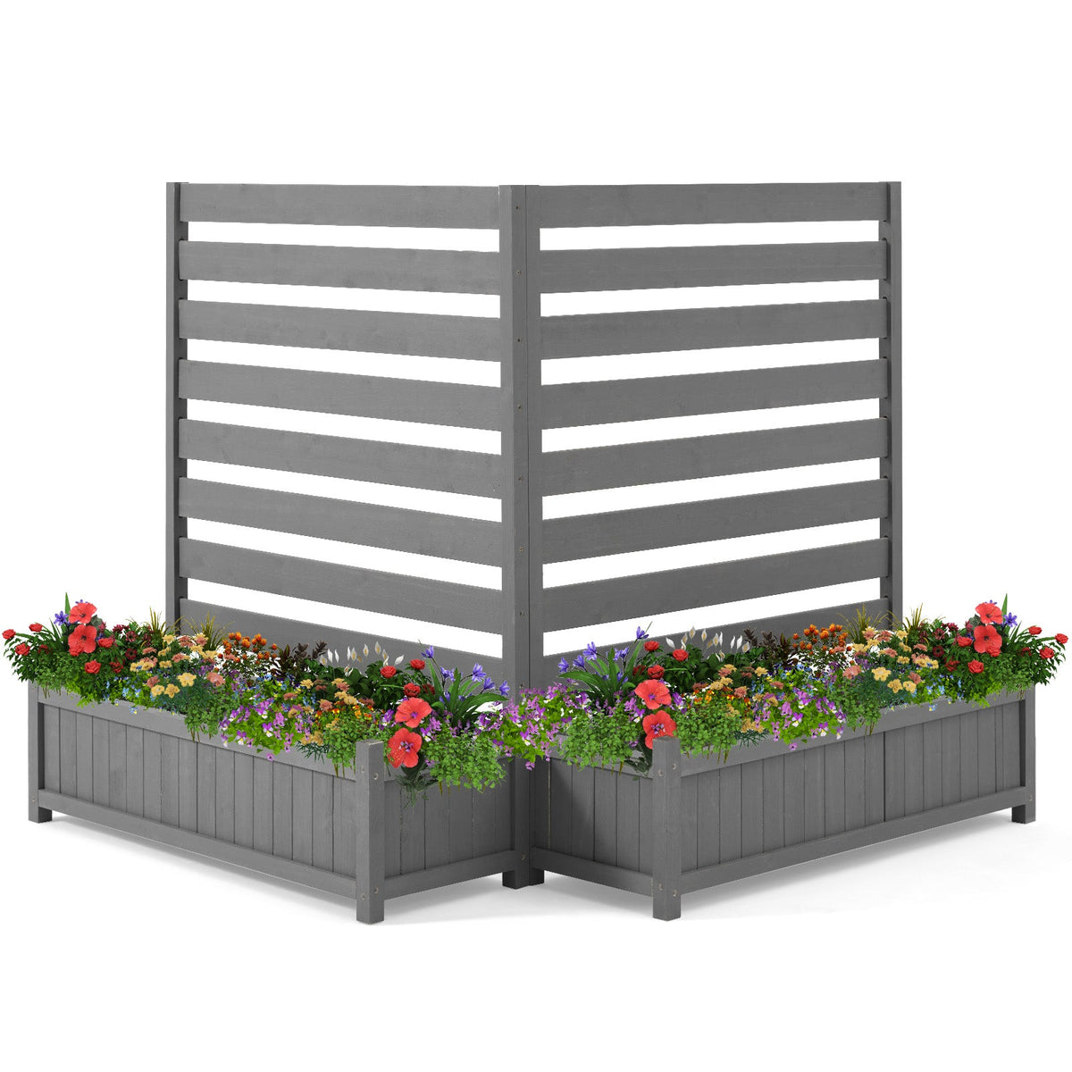 EROMMY 2-Pack No-Dig Privacy Fence Planter 36" W x 45" H, Wood Outdoor Screen for AC Unit, Trash & Flower Bed, Weather-Resistant, Grey