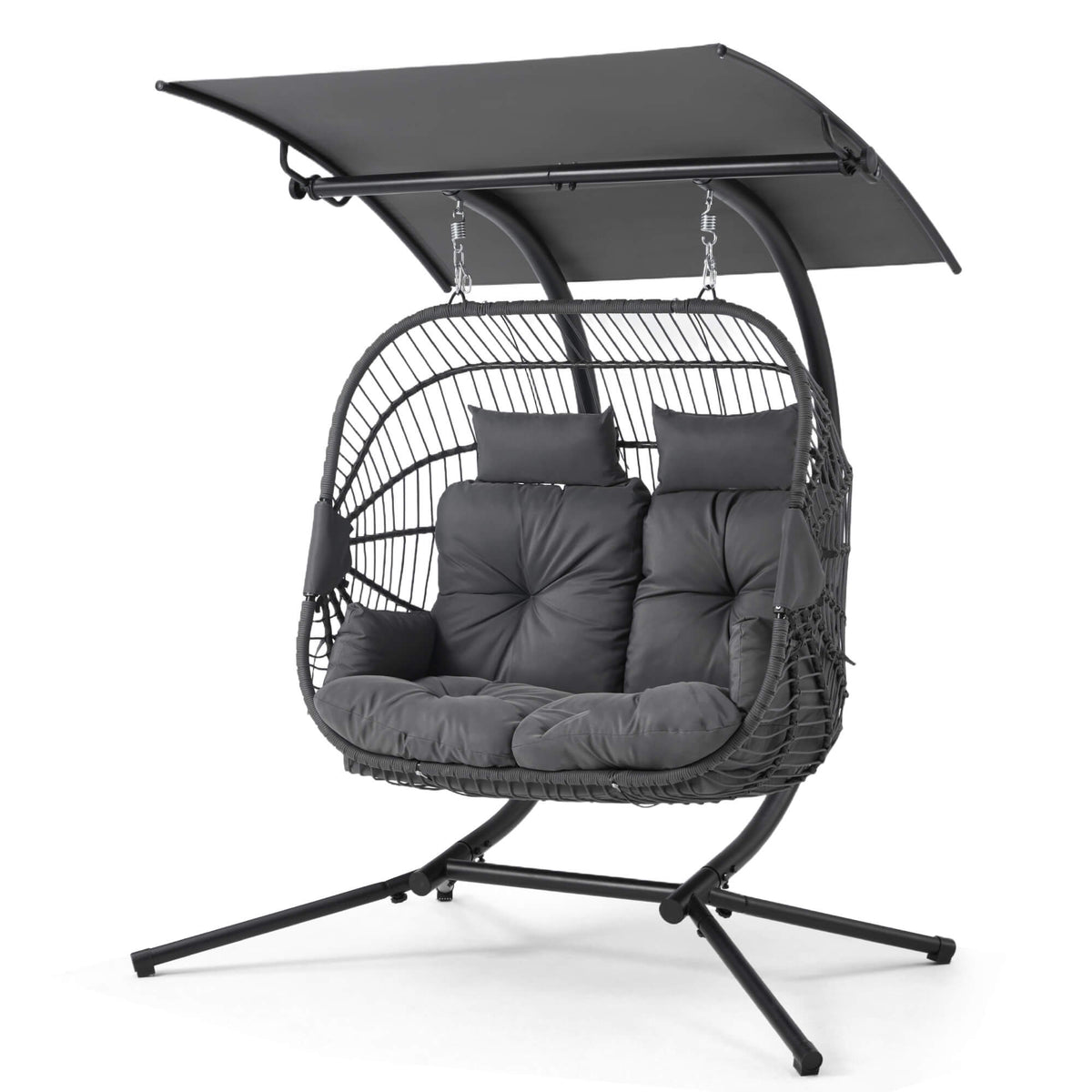 EROMMY Double Hanging Egg Chair with Stand and Extra Cushion, Gray