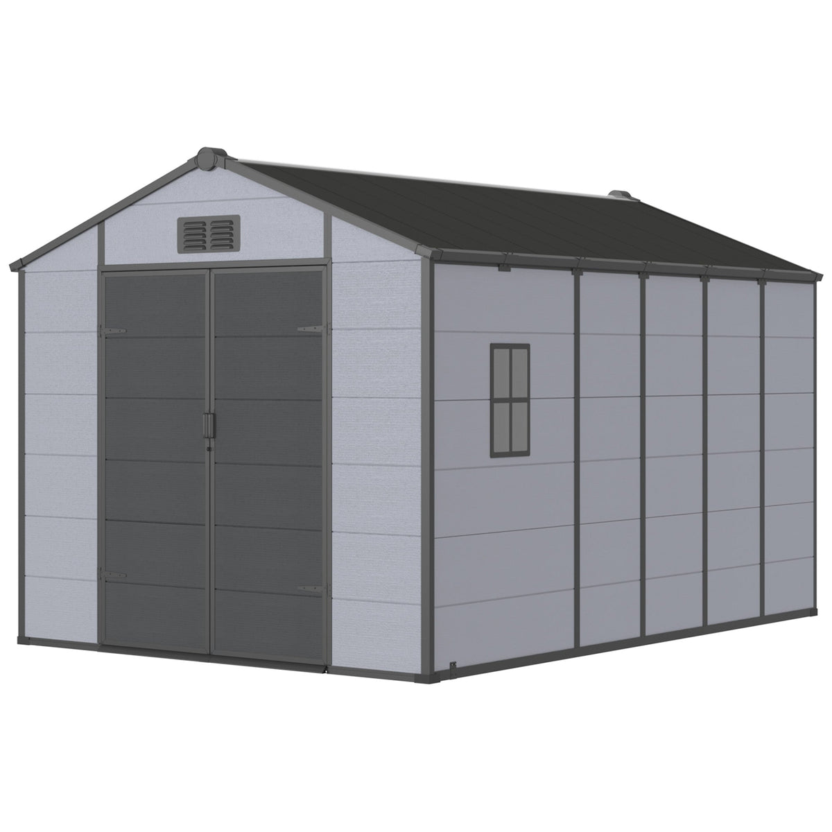 Erommy 8x12 FT Outdoor Storage Shed, Weather-Resistant Shed with Lockable Double Doors & Built-In Floor, Sloped Roof Outdoor Shed for Backyard, Patio & Lawn, Black