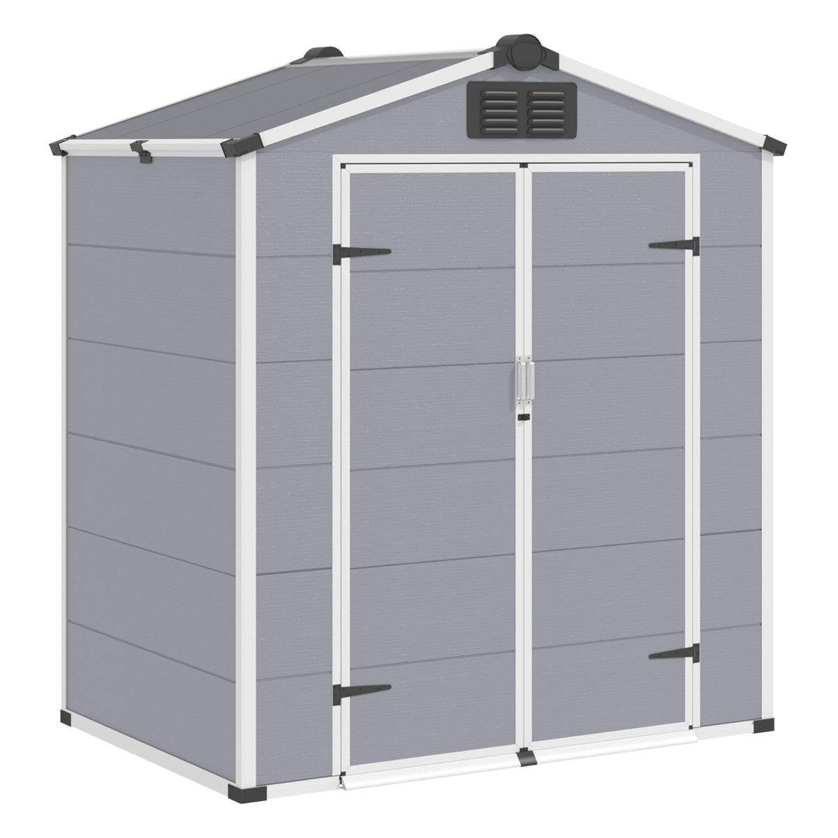 Erommy 6x4 FT Outdoor Storage Shed, Weather-Resistant Shed with Lockable Double Doors & Built-In Floor, Sloped Roof Outdoor Shed for Backyard, Patio & Lawn, Gray