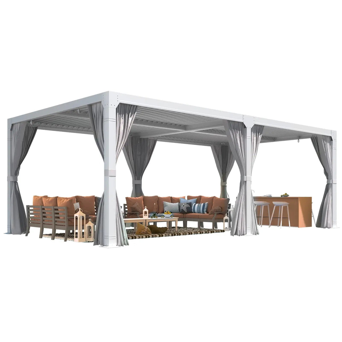 EROMMY 12x24 Pergola with Adjustable Louvered Roof, White