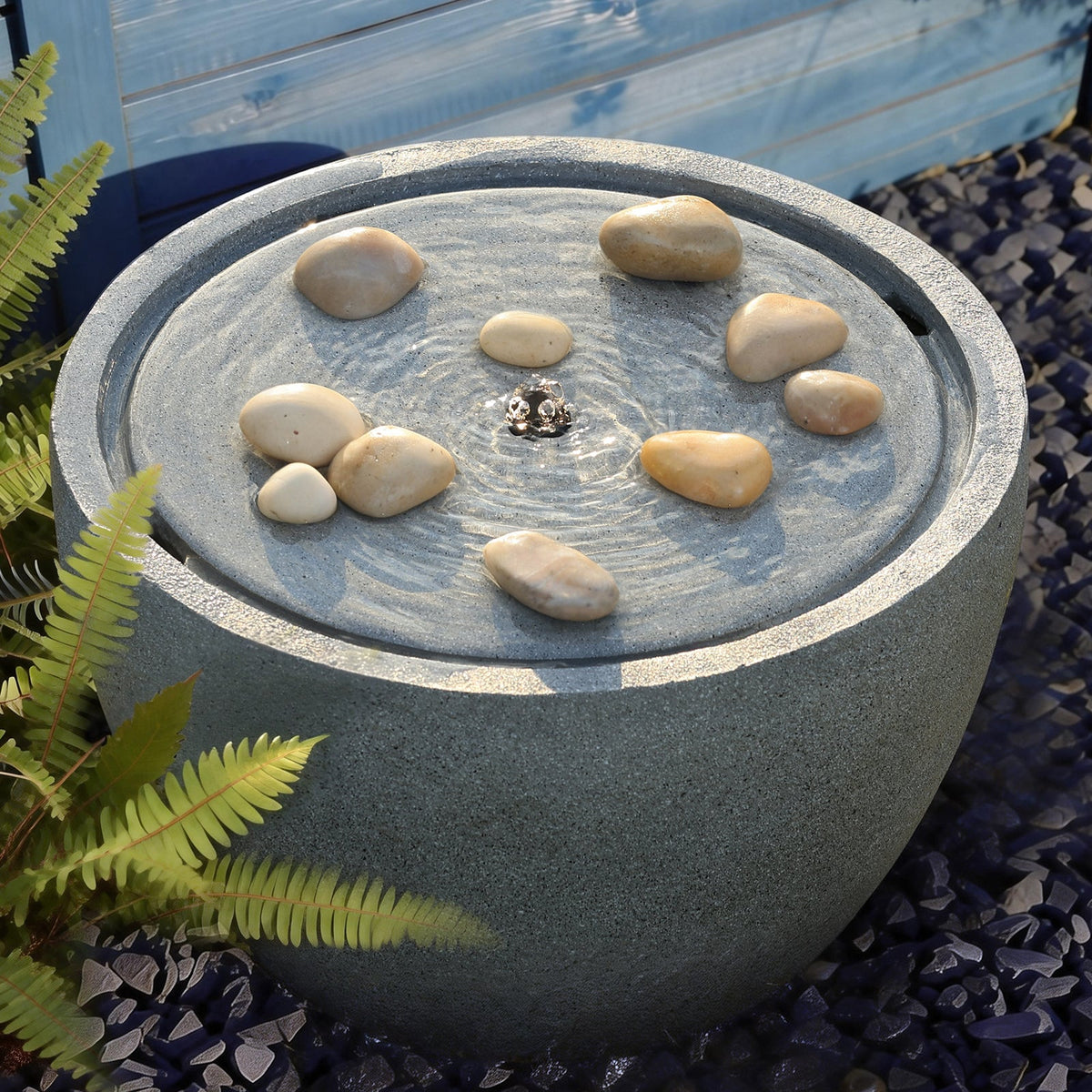 EROMMY 10.6"Tall Outdoor Water Fountain - Resin Garden Water Feature with LED Lights Effect, Gray