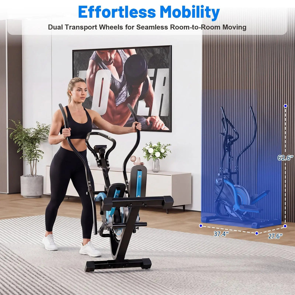 EROMMY 3-in-1 Elliptical Exercise Machine for Home, Cardio Climber & Stair Stepper with 16-Level Magnetic Resistance, 15.5” Stride, 300LB Capacity, Quiet Compact Trainer