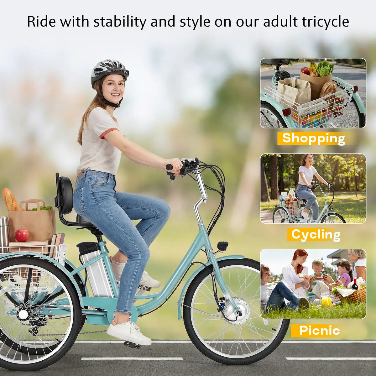 EROMMY Electric Trike for Adults,Peak 500W Brushless Motor, E-Trike with 24" x 2" Tires, Removable Battery, Charger,Step-Thru 3-Wheel Electric Bicycle, Up to 55 Miles Range, 15.5MPH+ Speed, Mint