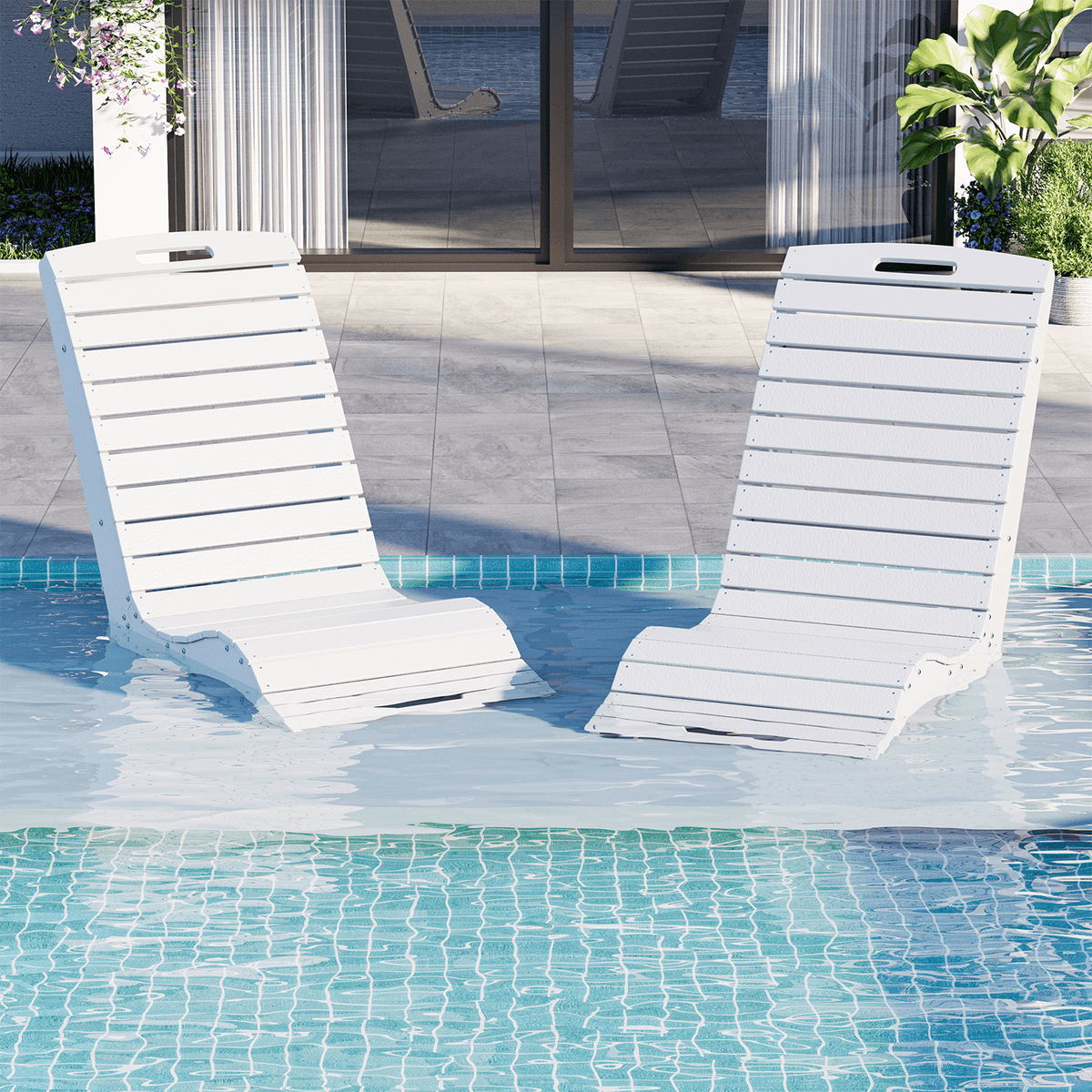 EROMMY Pool Lounge Chairs, HDPE S-Shaped Design with Wheels, White