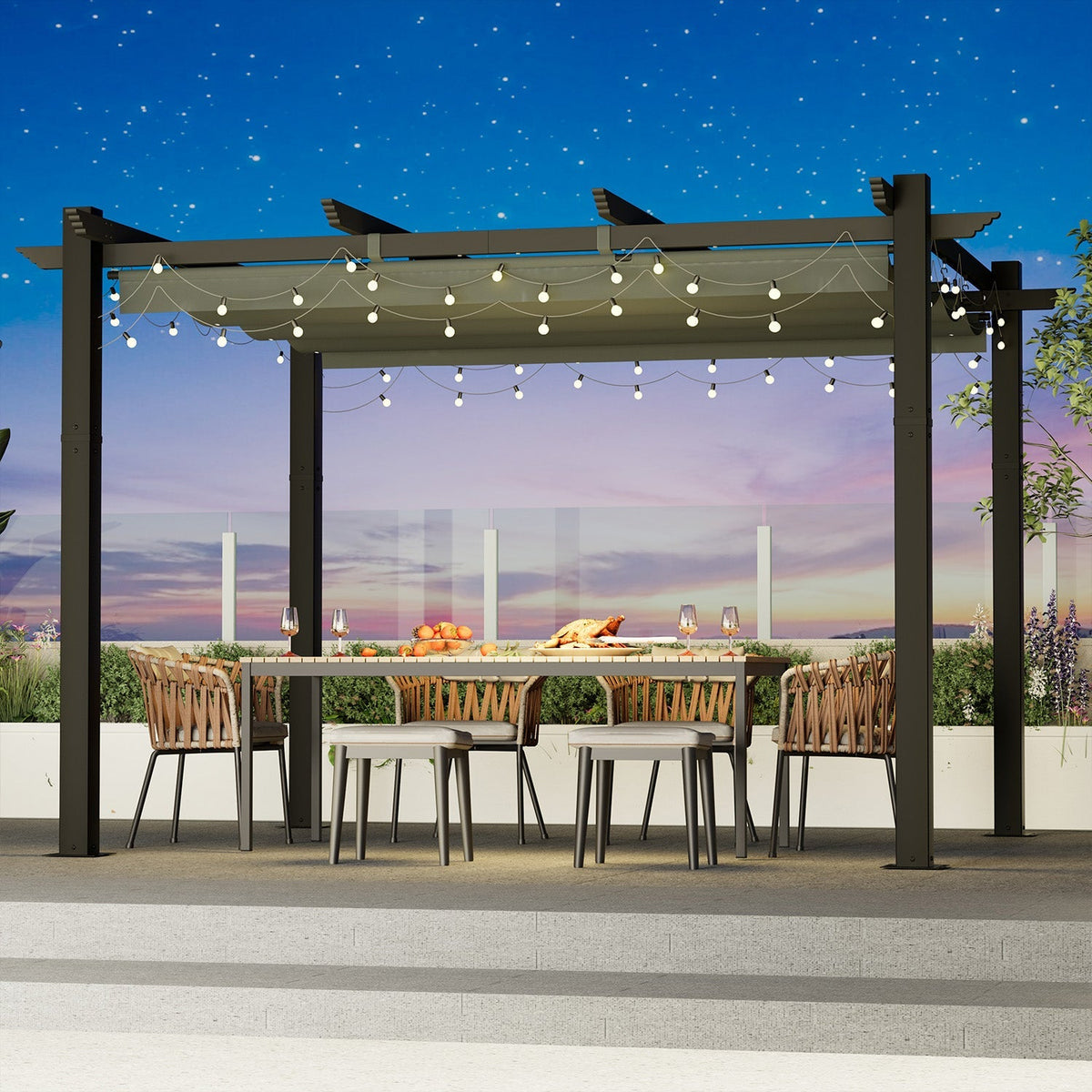EROMMY Retractable Pergola 10x12 Ft, Upgraded Sun Shade with Waterproof Canopy, Durable Metal Patio Shelter with Magnetic Attachment for Backyard Garden Deck (Gary)