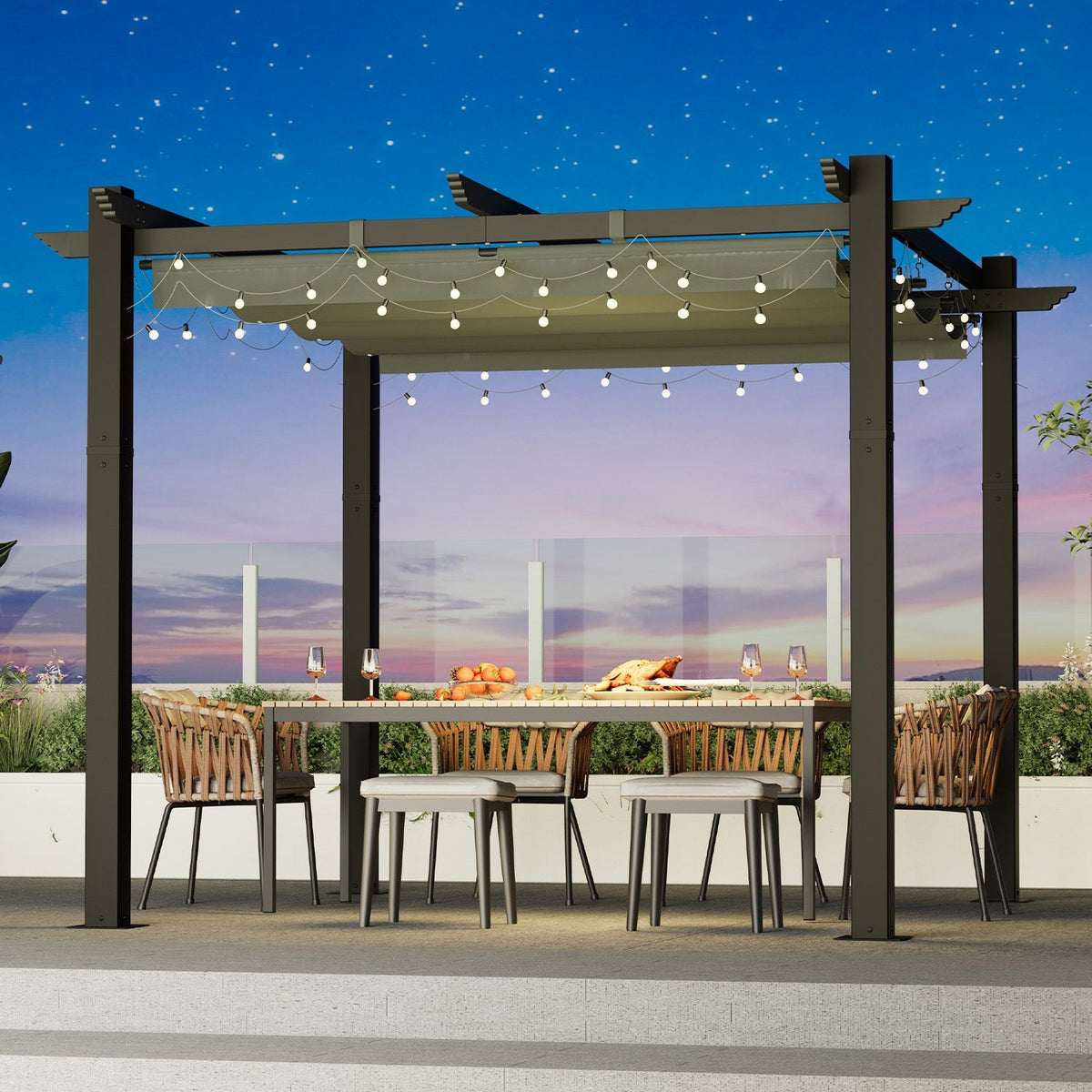 EROMMY Retractable Pergola 10x10 Ft, Upgraded Sun Shade with Waterproof Canopy, Durable Metal Patio Shelter with Magnetic Attachment for Backyard Garden Deck (Gary)
