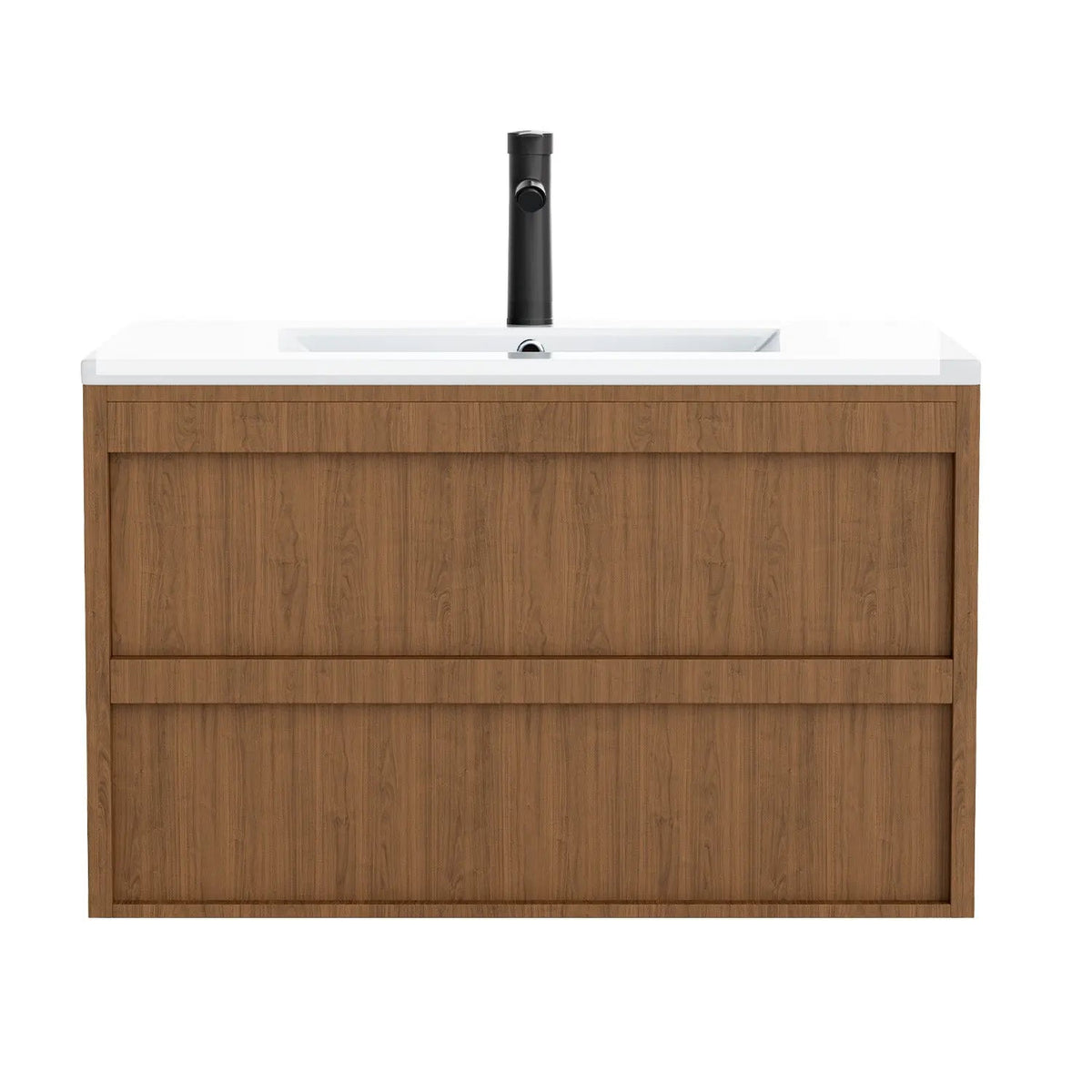 EROMMY 30 Inch Bathroom Vanity with Sink, Floating Bathroom Vanity with 2 Large Storage Drawers, Wood Grain Wall Mounted Bathroom Cabinet, Walnut