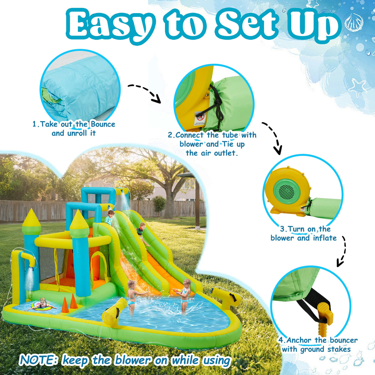 EROMMY Inflatable Water Slide,10 in 1 Water Park Bounce House for Kids 3-12