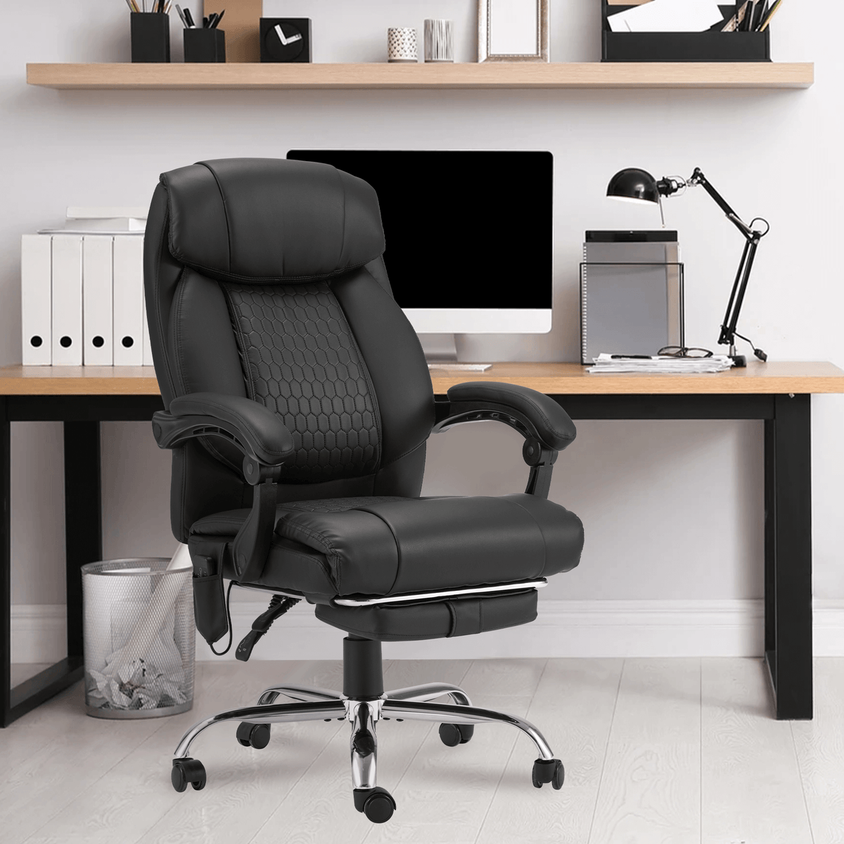 Erommy Executive Heat & Massage Reclining Leather Ergonomic Office Chairs, Black (2 Pack)