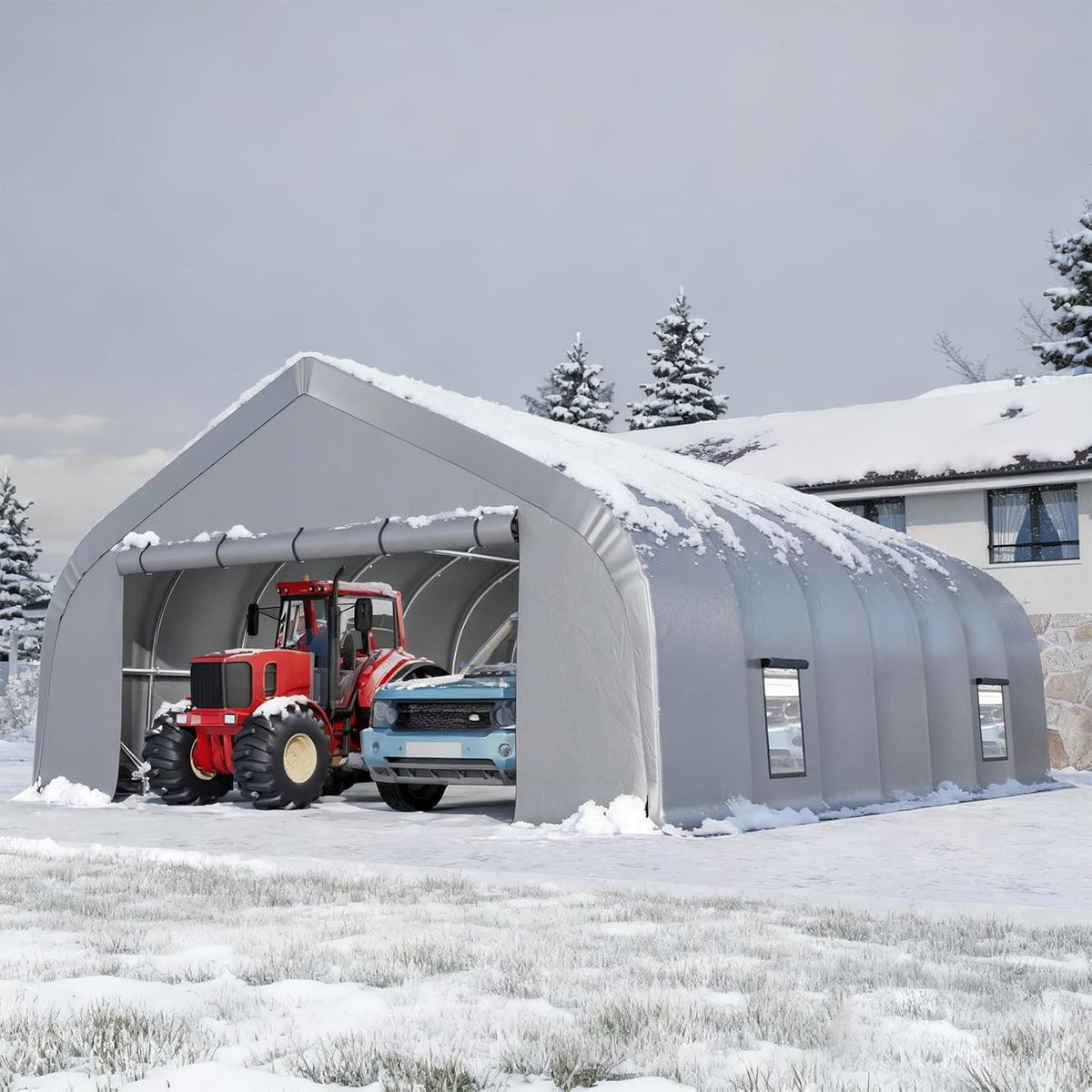 EROMMY 20x30 FT Heavy Duty Durable Carport With 3-Layer PE Waterproof Cover