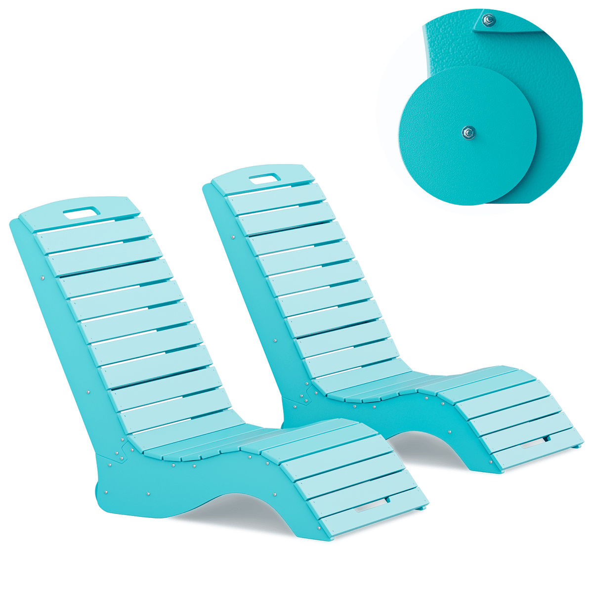EROMMY HDPE Pool Lounge Chairs Set of 2, In-Pool Chaise with Wheels, S-Shaped, Blue