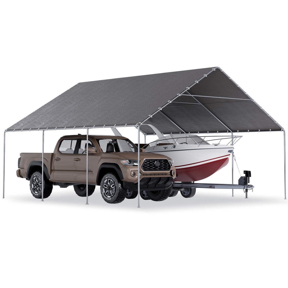 EROMMY 20x20 FT Metal Carport with Reinforced Base and Waterproof Roof, Heavy Duty Garage Shelter for SUVs, Trucks and Boats, Grey