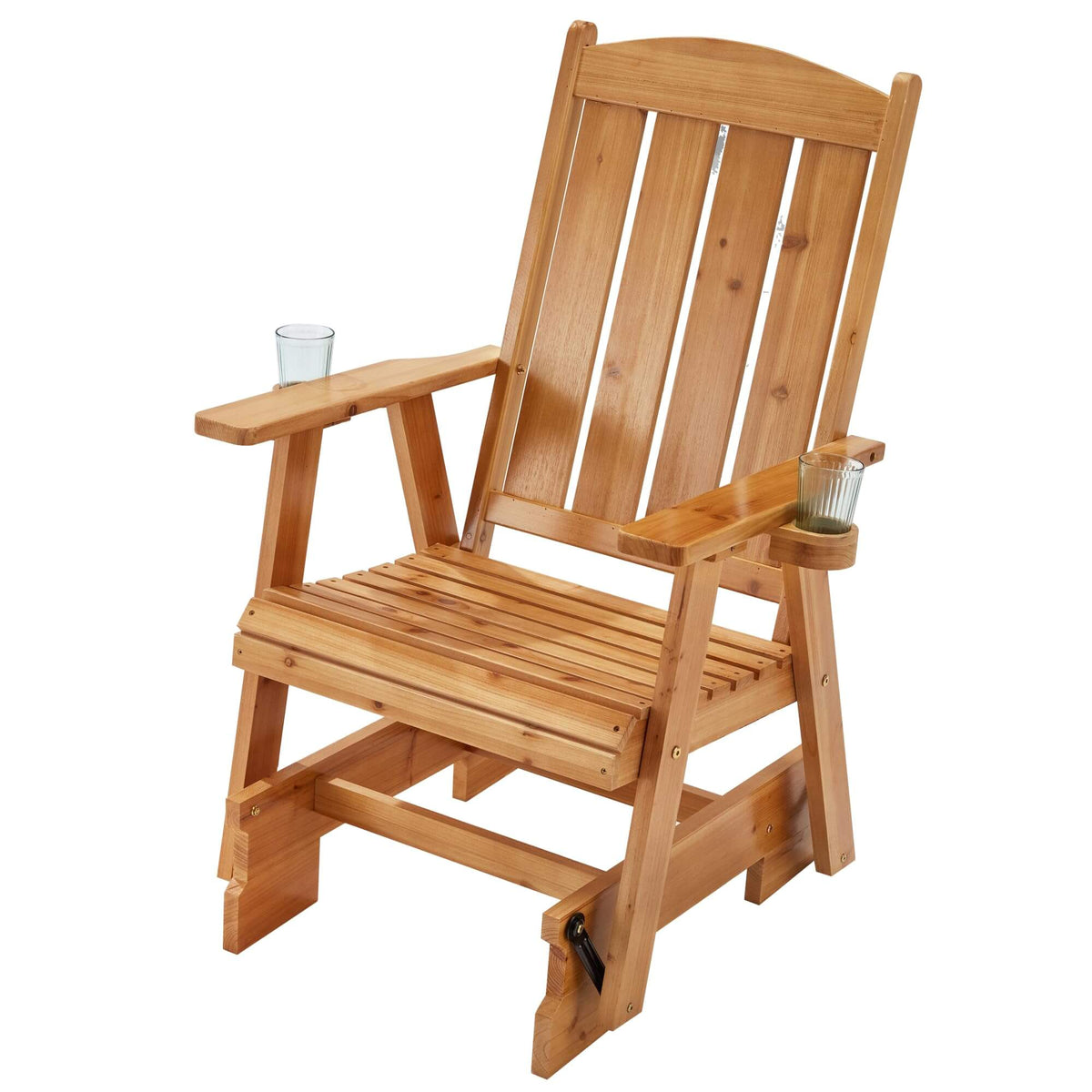 EROMMY Wooden Patio Glider Chair with Cup Holders Heavy Duty 700lbs