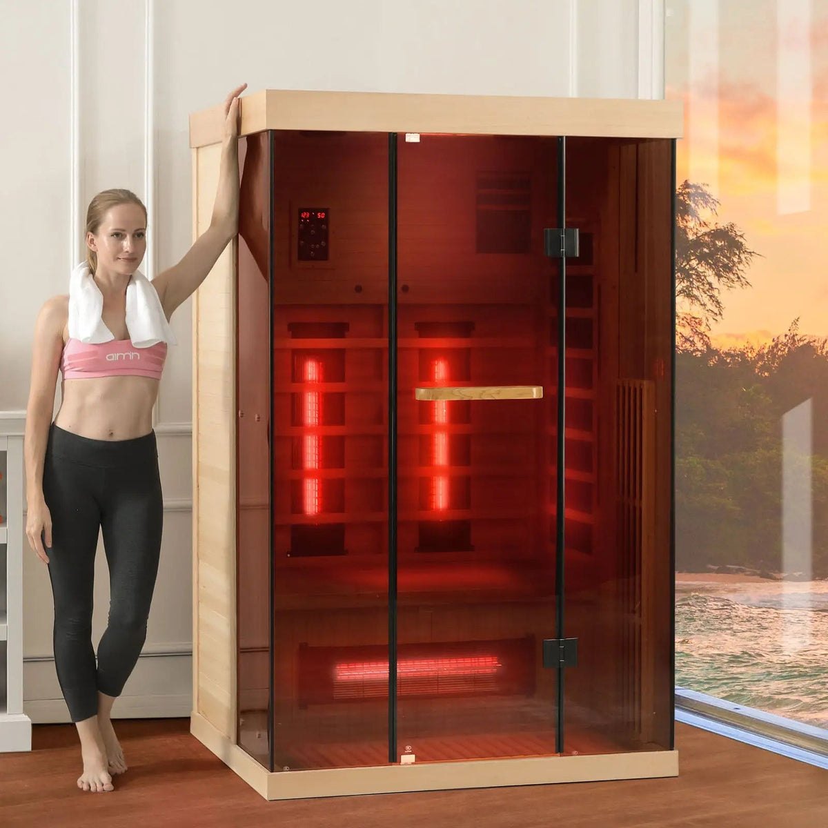 EROMMY Infrared 2 Person Sauna with Chromotherapy Heater for Home or Gym