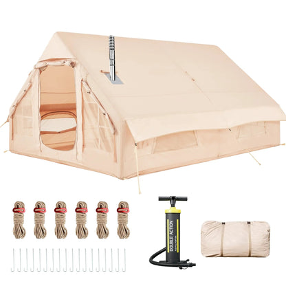EROMMY Large Inflatable Tent for 8-10 Person, Waterproof Blow Up Camping Tent, Easy Setup 130 Square Glamping Cabin with Mesh Windows, A/C Port & Stove Jack