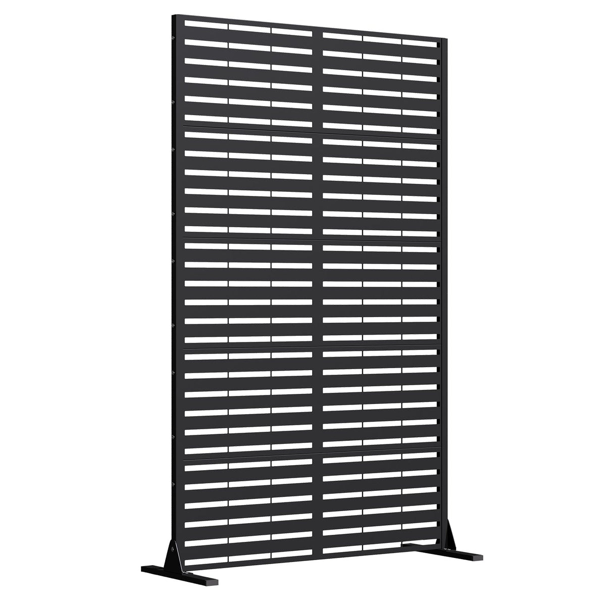 EROMMY 72" H×44" W Metal Privacy Screen, Free Standing Privacy Screen with Stable Heavy Base for Deck, Porch, Patio, Outdoor and Balcony, Black Louvered (Consist of 5 Panels)