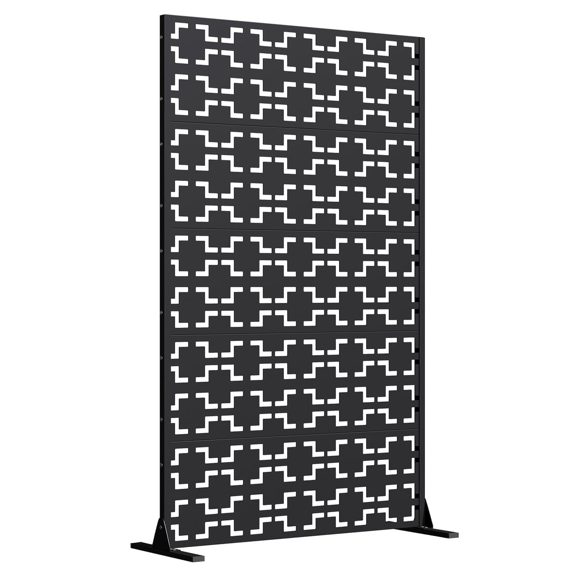 EROMMY 72" H Metal Privacy Screen, Free Standing Privacy Screen with Stable Heavy Base for Deck, Porch, Patio, Outdoor and Balcony, Black Square (Consist of 5 Panels)