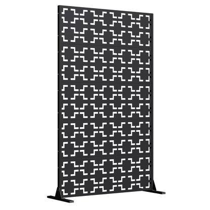 EROMMY 72" H Metal Privacy Screen, Free Standing Privacy Screen with Stable Heavy Base for Deck, Porch, Patio, Outdoor and Balcony, Black Square (Consist of 5 Panels)