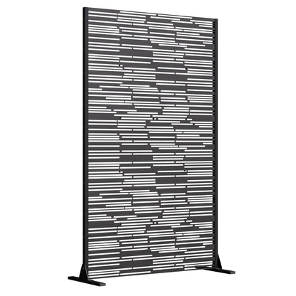 EROMMY 72" H Metal Privacy Screen, Freestanding Outdoor Privacy Screen with Upgraded Thickened Posts & Panels and Heavy Base, Black Linear(Consist of 5 Panels)