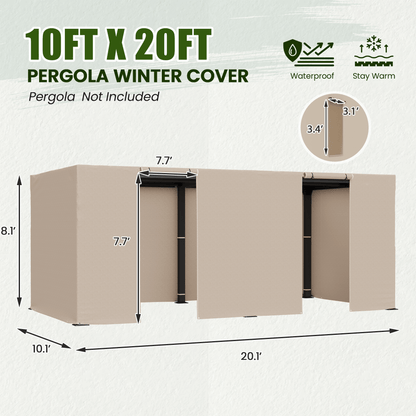10FT X 20FT Pergola Winter Cover with Sidewalls and Mesh Windows, Fits Most Pergola Sizes