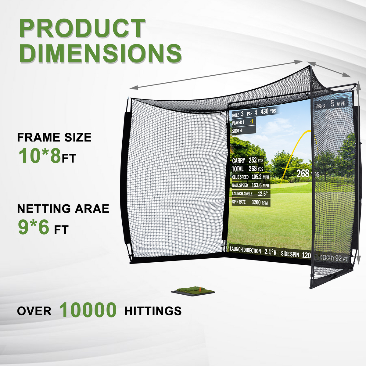 EROMMY 10x8ft Golf Practice Hitting Net with Impact Screen