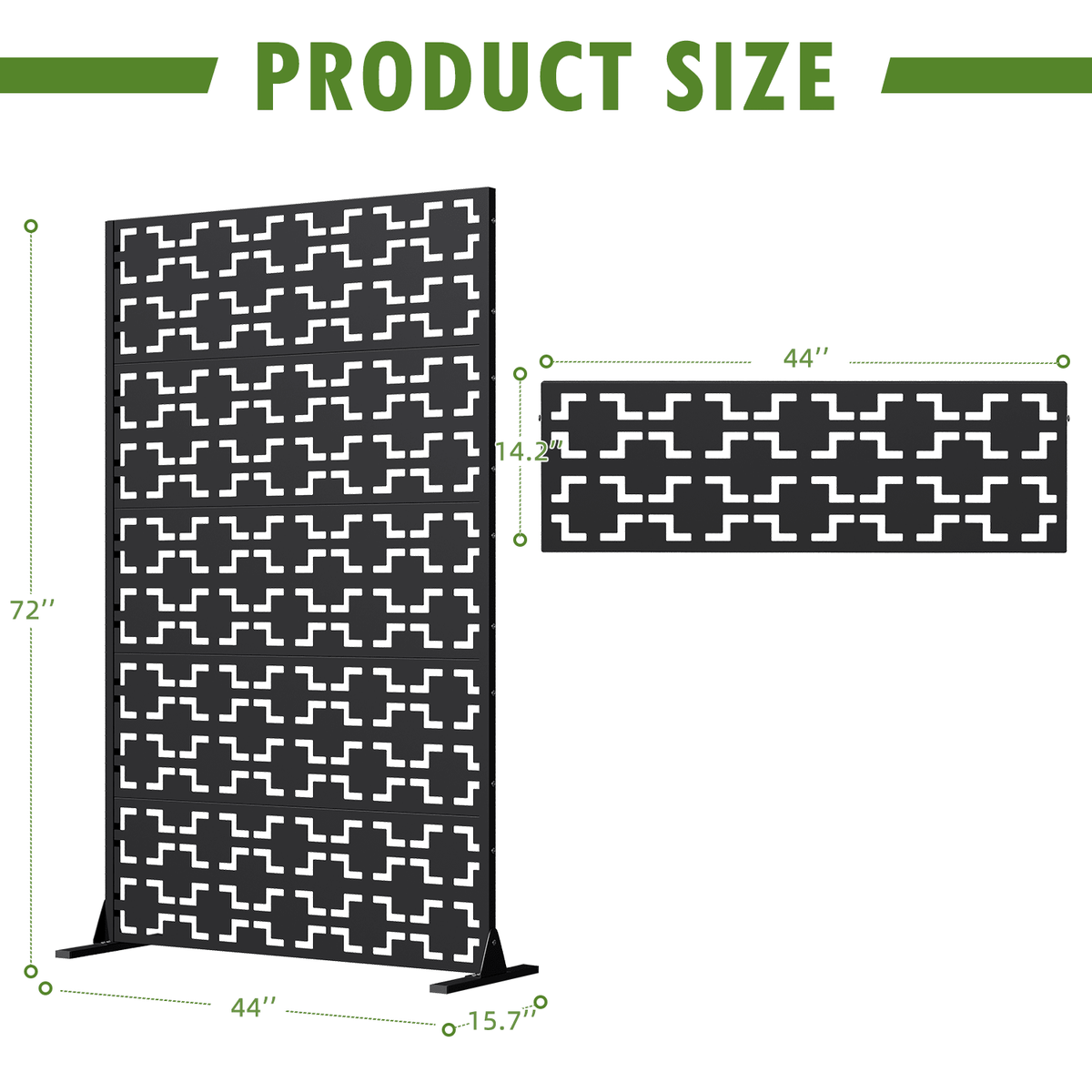 EROMMY 72" H Metal Privacy Screen, Free Standing Privacy Screen with Stable Heavy Base for Deck, Porch, Patio, Outdoor and Balcony, Black Square (Consist of 5 Panels)