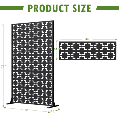 EROMMY 72" H Metal Privacy Screen, Free Standing Privacy Screen with Stable Heavy Base for Deck, Porch, Patio, Outdoor and Balcony, Black Square (Consist of 5 Panels)