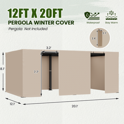 Erommy 12FT X 20FT Pergola Winter Cover,  All-Season Pergola Accessory, Outdoor Pergola Cover with Sidewalls and Mesh Windows, Waterproof Enclosure for Weather Protection, Fits Most Pergola Sizes