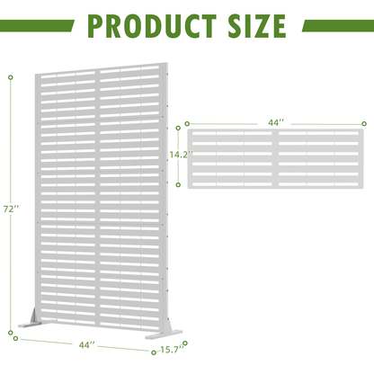 EROMMY 72''H×47'' Metal Privacy Screen, Freestanding Outdoor Privacy Screen with Upgraded Thickened Posts & Panels and Heavy Base, White Louvered(Consist of 5 Panels)