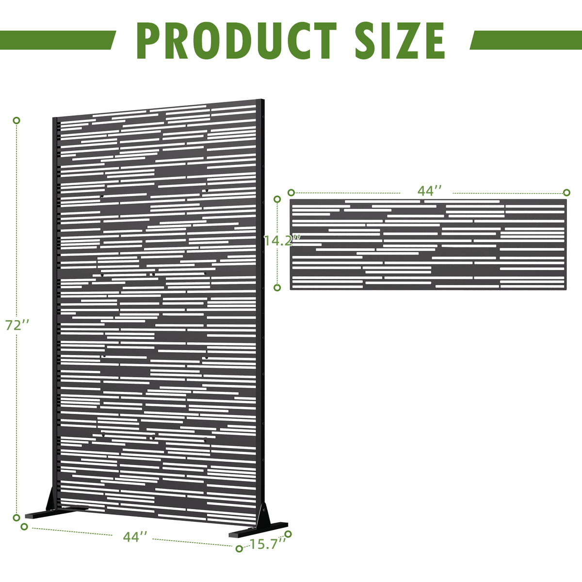 EROMMY 72" H Metal Privacy Screen, Freestanding Outdoor Privacy Screen with Upgraded Thickened Posts & Panels and Heavy Base, Black Linear(Consist of 5 Panels)