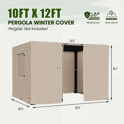 Erommy 10FT X 12FT Pergola Winter Cover with Sidewalls and Mesh Windows, Fits Most Pergola Sizes, Beige