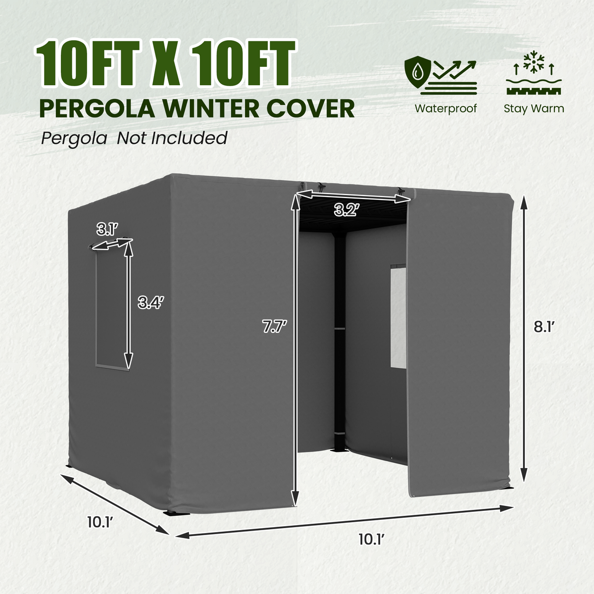 Erommy 10FT X 10FT Pergola Winter Cover with Sidewalls and Mesh Windows, Fits Most Pergola Sizes