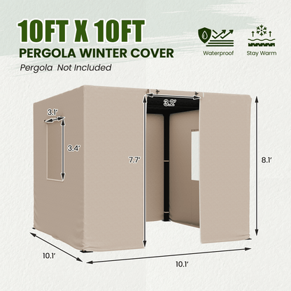 Erommy 10FT X 10FT Pergola Winter Cover with Sidewalls and Mesh Windows, Beige