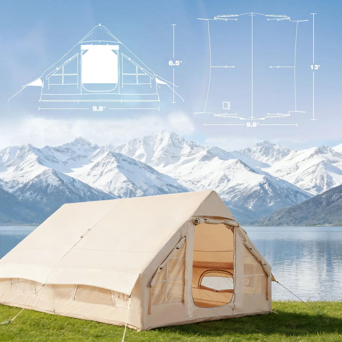 EROMMY Large Inflatable Tent for 8-10 Person, Waterproof Blow Up Camping Tent, Easy Setup 130 Square Glamping Cabin with Mesh Windows, A/C Port & Stove Jack