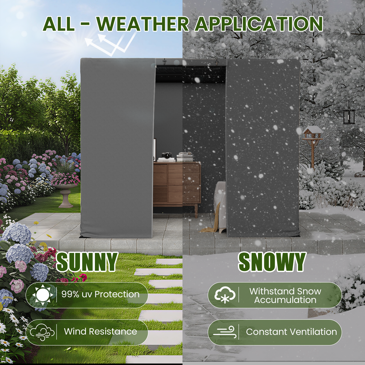 Erommy 10FT X 10FT Pergola Winter Cover with Sidewalls and Mesh Windows, Fits Most Pergola Sizes