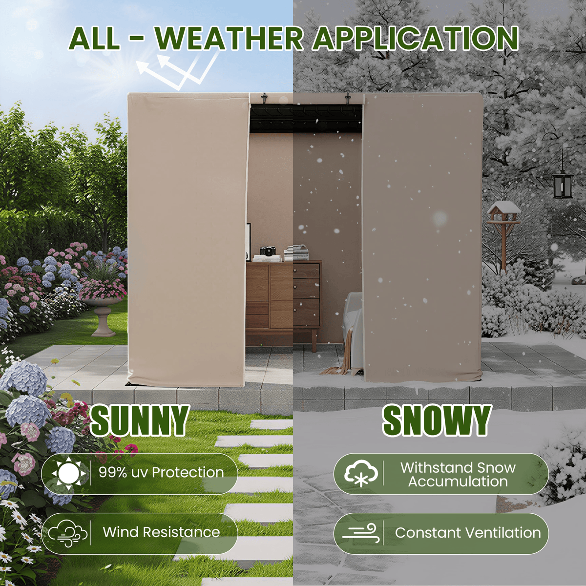 Erommy 10FT X 10FT Pergola Winter Cover with Sidewalls and Mesh Windows, Beige