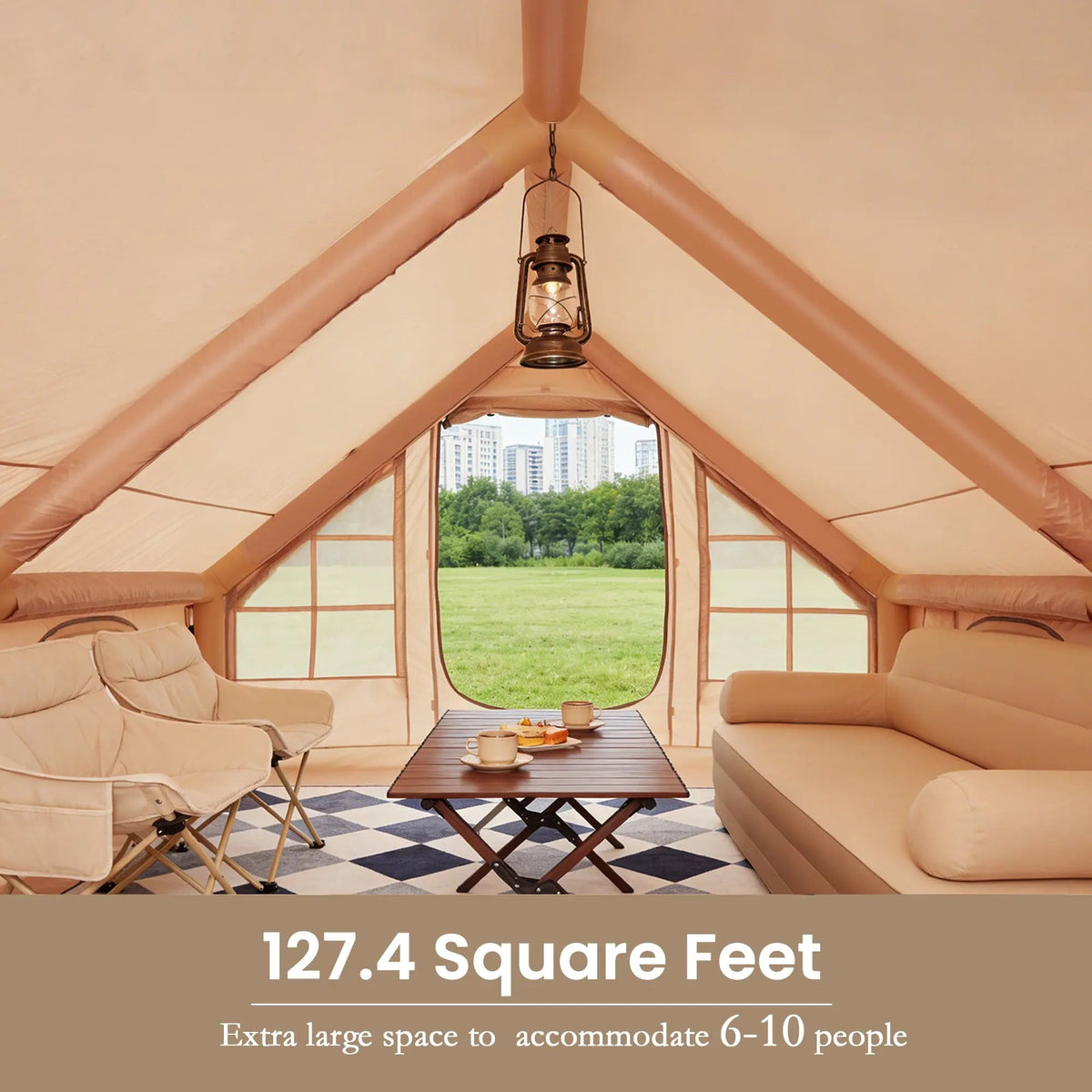 EROMMY Large Inflatable Tent for 8-10 Person, Waterproof Blow Up Camping Tent, Easy Setup 130 Square Glamping Cabin with Mesh Windows, A/C Port & Stove Jack