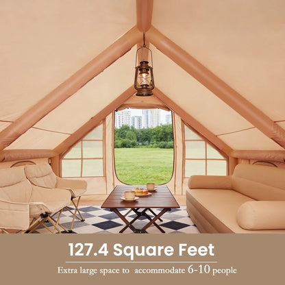 EROMMY Large Inflatable Tent for 8-10 Person, Waterproof Blow Up Camping Tent, Easy Setup 130 Square Glamping Cabin with Mesh Windows, A/C Port & Stove Jack